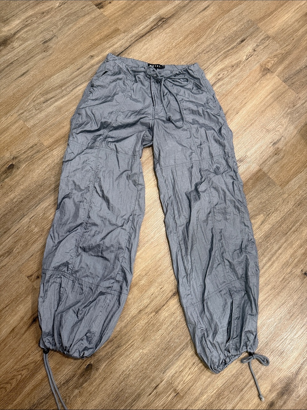 Motel  Steel Gray Drawstring Parachute Baggy Harem Pants